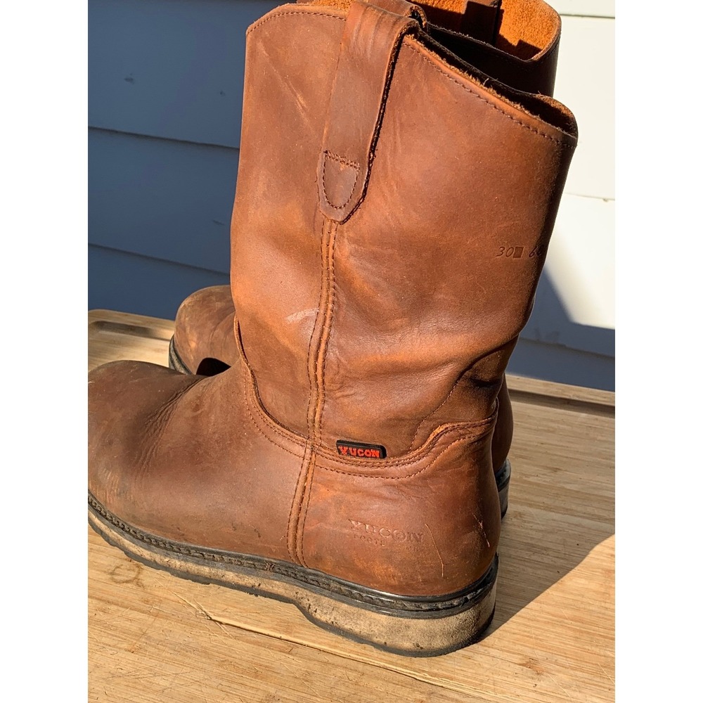 Yucon Mens Leather Pull On Work Boots Brown Size 11 - Picture 4 of 7